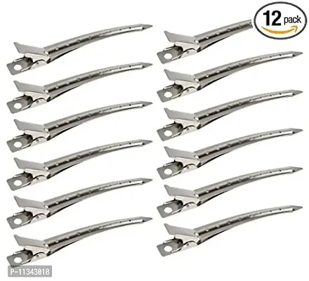 PSM100 Professional Steel Silver Section Hair Clips for Hair Styling for Salon and Parlous, Women Metallic Use - Set of 12 Pieces-thumb2