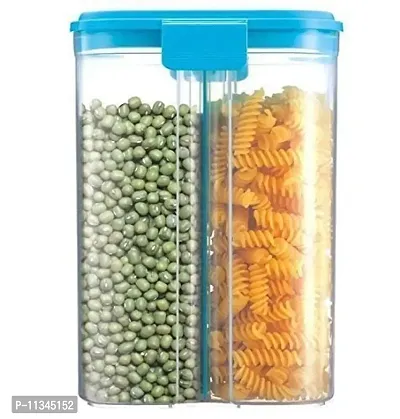 PSM100 2 in 1 Food Storage Container Jars For Kitchen | 2 Section Airtight Plastic Container For Grain, Pulses, Cereals, Cookies, Snacks (2000 ml Each, Color May Very) Pack of 2