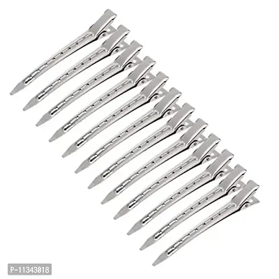 PSM100 Professional Steel Silver Section Hair Clips for Hair Styling for Salon and Parlous, Women Metallic Use - Set of 12 Pieces-thumb0