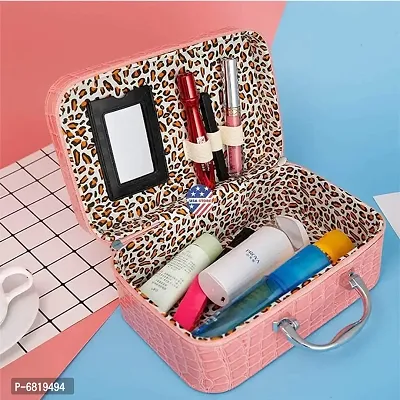 PSM100 Latest Stylish Makeup Bag for Women | Jewellery Organizer  Cosmetic Storage Box | Toiletry Bags with Compact Magnifying Mirror for Travel (Pink)-thumb3