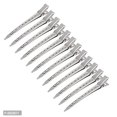 PSM100 Professional Steel Silver Section Hair Clips for Hair Styling for Salon and Parlous, Women Metallic Use - Set of 12 Pieces-thumb0
