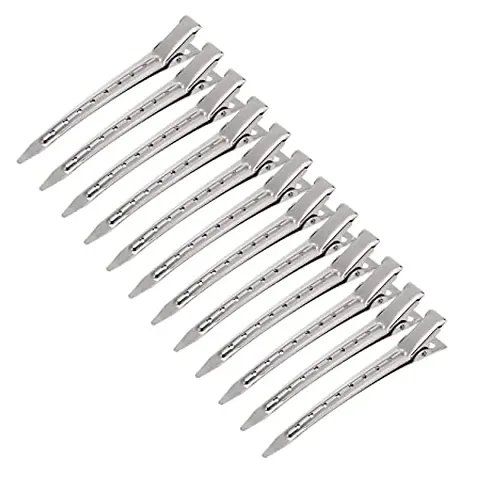 PSM100 Professional Steel Silver Section Hair Clips for Hair Styling for Salon and Parlous, Women Metallic Use - Set of 12 Pieces