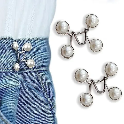 PSM100 2pc Adjustable Waist Buckle for Loose Jeans Pants,Pearl Detachable Instant Jeans Button Pins Waist Tightener Set, Make the Waist Fit for Skirt Pants Robe,No Sewing Required