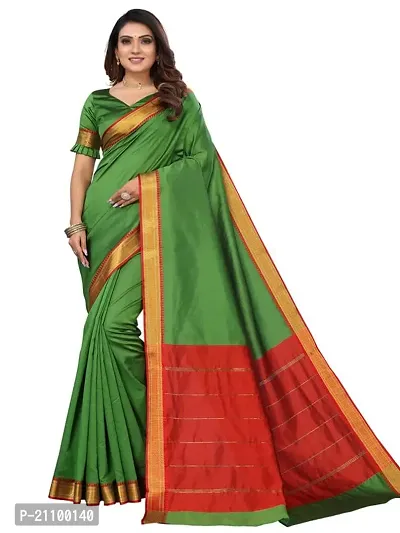 Elegant Green Cotton Saree without Blouse piece For Women