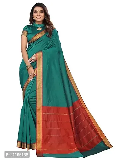 Elegant Green Cotton Saree without Blouse piece For Women