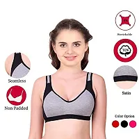 DIGITAL SHOPEE Women Cotton Blend Stretchable Non-Padded Wire Free Light Weight Seamless Sports/Gym Bra- Pack of 3, Multicolor-thumb1