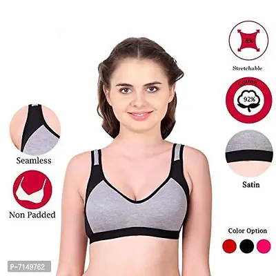 DIGITAL SHOPEE Women Cotton Blend Stretchable Non-Padded Wire Free Light Weight Seamless Sports/Gym Bra- Pack of 3, Multicolor-thumb2