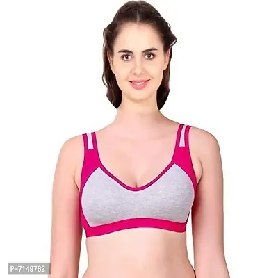 DIGITAL SHOPEE Women Cotton Blend Stretchable Non-Padded Wire Free Light Weight Seamless Sports/Gym Bra- Pack of 3, Multicolor-thumb4