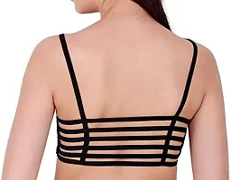 DIGITAL SHOPEE Women's Padded Cotton Sports 6 Strap Bralette with Removable Pad (Skin, White, Black, 30-36, Free Size) -Combo Pack of 3-thumb2