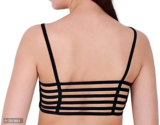 DIGITAL SHOPEE Women's Padded Cotton Sports 6 Strap Bralette with Removable Pad (Skin, White, Black, 30-36, Free Size) -Combo Pack of 3-thumb3