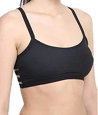 DIGITAL SHOPEE Women's Padded Cotton Sports 6 Strap Bralette with Removable Pad (Skin, White, Black, 30-36, Free Size) -Combo Pack of 3-thumb3