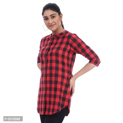 Red Cotton Three Quarter Sleeves Desiner top/tunic-RI1432-thumb4