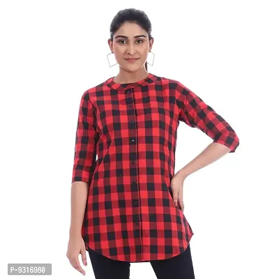 Red Cotton Three Quarter Sleeves Desiner top/tunic-RI1432-thumb3