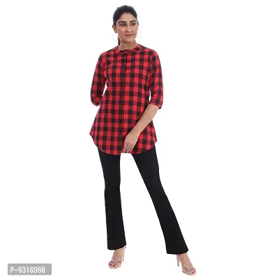 Red Cotton Three Quarter Sleeves Desiner top/tunic-RI1432