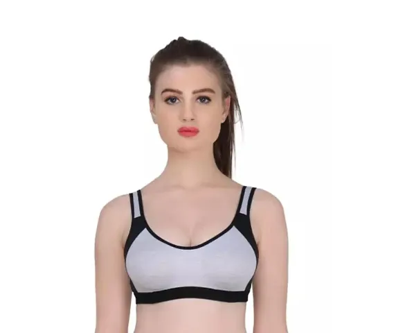 CHILEELIFE Cotton Blend Casual Non-Padded Full Coverage Wire Free Colorblock Sports Bra for Women