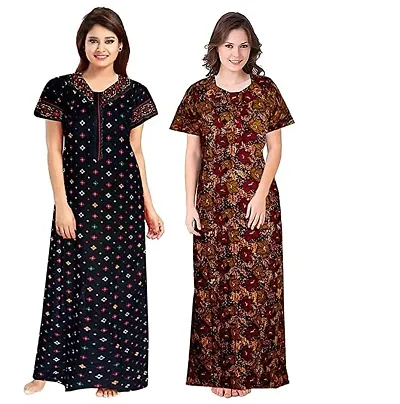 STARS REWIN Trendy Women's Maternity Regular Nighty/Nightwear/Nighties,Gown,Maxi,InnerSleepwear Comfort Stylish Design Nightdress Patta Dot Flower (Brown-Blue)