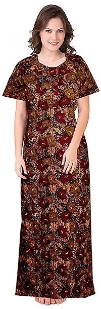 STARS REWIN Trendy Women's Cotton Maternity Regular Nighty/Nightwear/Nighties,Gown,Maxi,InnerSleepwear Comfort Stylish Design Nightdress Patta  Dot Flower (Brown-Blue) L-thumb3