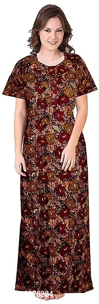 STARS REWIN Trendy Women's Cotton Maternity Regular Nighty/Nightwear/Nighties,Gown,Maxi,InnerSleepwear Comfort Stylish Design Nightdress Patta  Dot Flower (Brown-Blue) M-thumb4