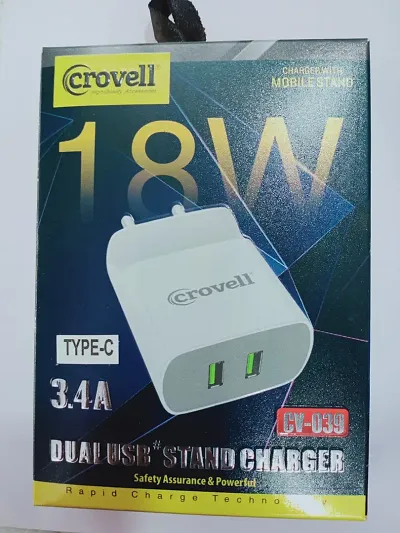 CROVELL 18W CHARGER WITH TYPE C CABLE,DUAL USB,CHARGER WITH STAND,3.4A CHARGER