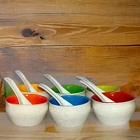 Useful Telver Ceramic Soup Bowl With Spoon (300ml, Pack Of 6, Multicolour)-thumb2