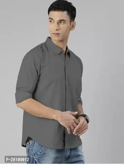 Fashion Forever nbsp;MenS Solid Regular Fit Cotton Casual Shirt With Spread Collar  Full Sleeves In  Grey Colour-thumb0