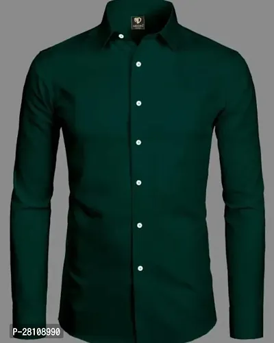 Fashion Forever nbsp;MenS Solid Regular Fit Cotton Casual Shirt With Spread Collar  Full Sleeves In  Dark Green Colour-thumb0