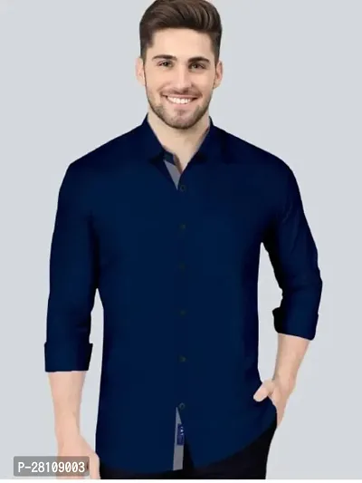 Fashion Forever nbsp;MenS Solid Regular Fit Cotton Casual Shirt With Spread Collar  Full Sleeves In  Navy Blue Colour-thumb0