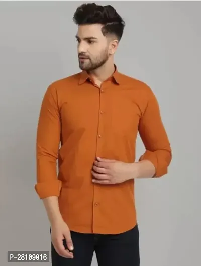 Fashion Forever nbsp;MenS Solid Regular Fit Cotton Casual Shirt With Spread Collar  Full Sleeves In  Orange Colour-thumb0