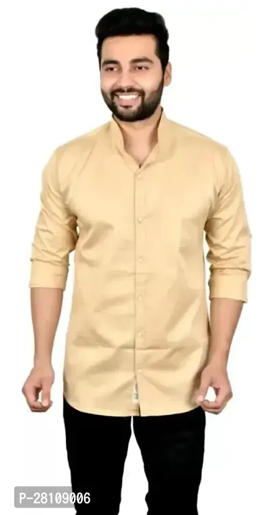 Fashion Forever nbsp;MenS Solid Regular Fit Cotton Casual Shirt With Spread Collar  Full Sleeves In  Beige Colour-thumb0