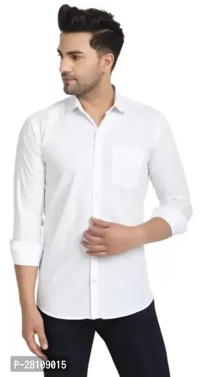 Fashion Forever nbsp;MenS Solid Regular Fit Cotton Casual Shirt With Spread Collar  Full Sleeves In  White Colour-thumb0