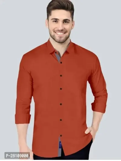 Fashion Forever nbsp;MenS Solid Regular Fit Cotton Casual Shirt With Spread Collar  Full Sleeves In  Peach Colour-thumb0