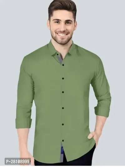 Fashion Forever nbsp;MenS Solid Regular Fit Cotton Casual Shirt With Spread Collar  Full Sleeves In  Green Colour-thumb0
