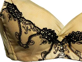 AyA Fashion Women's Poly Cotton Thick Padded Wired Lace Bra (BA0025-85_Peach_34B)-thumb2
