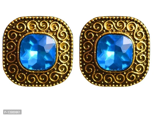 AyA Fashion Blue Stone Oxidised Golden Stud Earring for Women