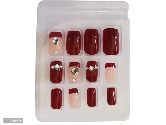 AyA Fashion Women's Self adhesive/Pre-Glued Professional Quality Pre Designed False Nails French Long Artificial Fake Nail (Multicolor,Set of 12 pcs)