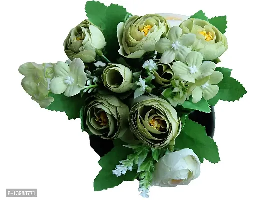 SmileBox Artificial Rose Silk Flowers Bouquet (Green, 8 Roses,2 Buds and Small Flowers)-thumb0