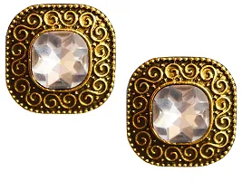 AyA Fashion White Stone Oxidised Golden Stud Earring for Women-thumb1