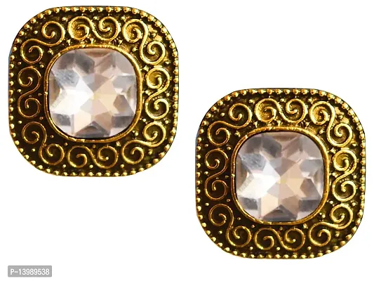 AyA Fashion White Stone Oxidised Golden Stud Earring for Women-thumb2