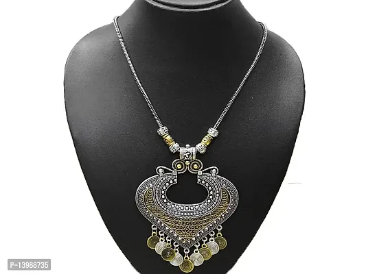AyA Fashion Silver Oxidised German Silver and Gold Necklace for Women-thumb2