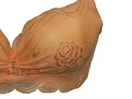 AyA Fashion Women's Poly Cotton Thick Padded Wired Lace Bra (BA0029-85_Peach_34B)-thumb2