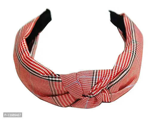 AyA Fashion Broad Knotted Hairband with Check Print | Retro Style Wide Bandana Hair Band for Girls and Women-thumb0