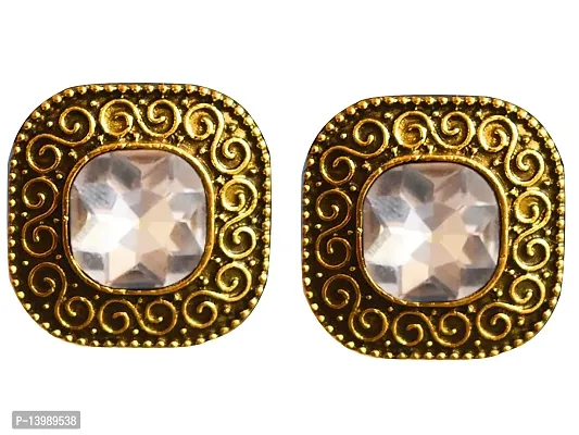AyA Fashion White Stone Oxidised Golden Stud Earring for Women-thumb0