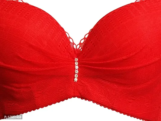 AyA Fashion Underwired Padded Cotton Lace Net Bra with Thick Strap (BA00017_Red_30B)-thumb2