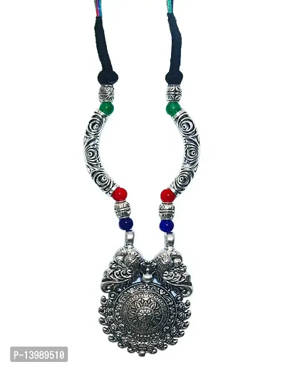 AyA Fashion Multicolor Oxidised German Silver Necklace for Women-thumb0