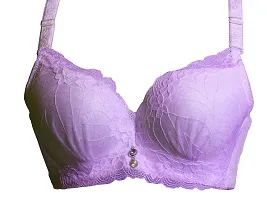 AyA Fashion Women's Poly Cotton Thick Padded Wired Lace Bra (BA0012-85_Purple_34B)-thumb1