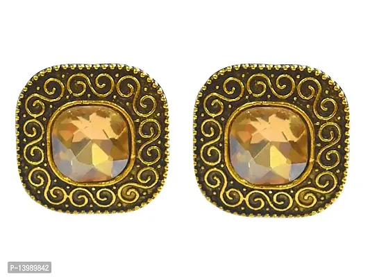 AyA Fashion Peach Stone Oxidised Golden Stud Earring for Women-thumb0