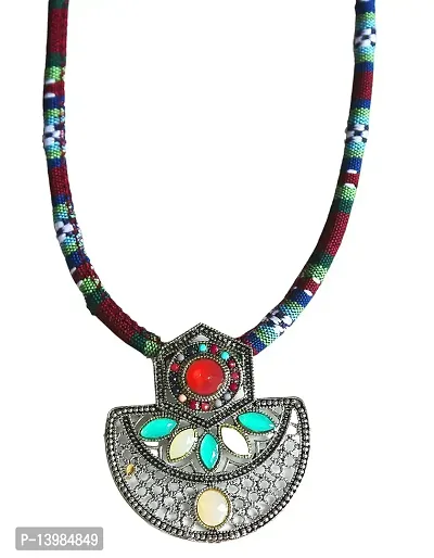 AyA Fashion Multicolor Oxidised German Silver Necklace for Women-thumb0
