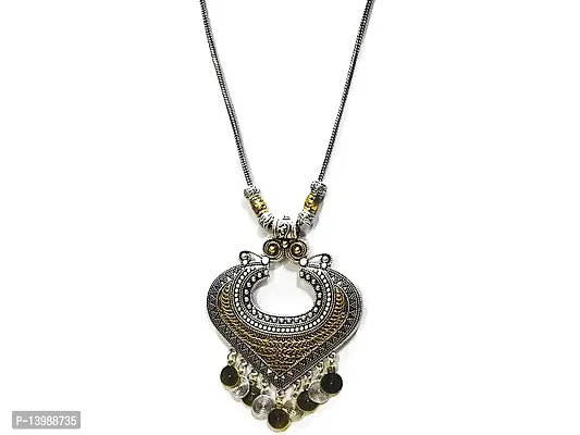 AyA Fashion Silver Oxidised German Silver and Gold Necklace for Women