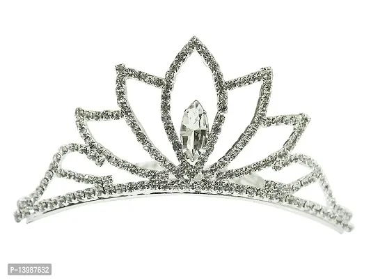 AyA Fashion Silver Plated Crystal Tiara Small Size Crown Studded with American Diamond Stones for Women