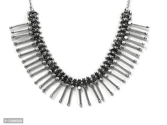 AyA Fashion Designer Oxidised Silver Statement Necklace | for Girls and Women Traditional-thumb0